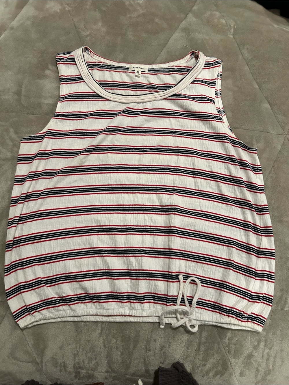 Max Studio White Tank Top with Red & Navy Stripes